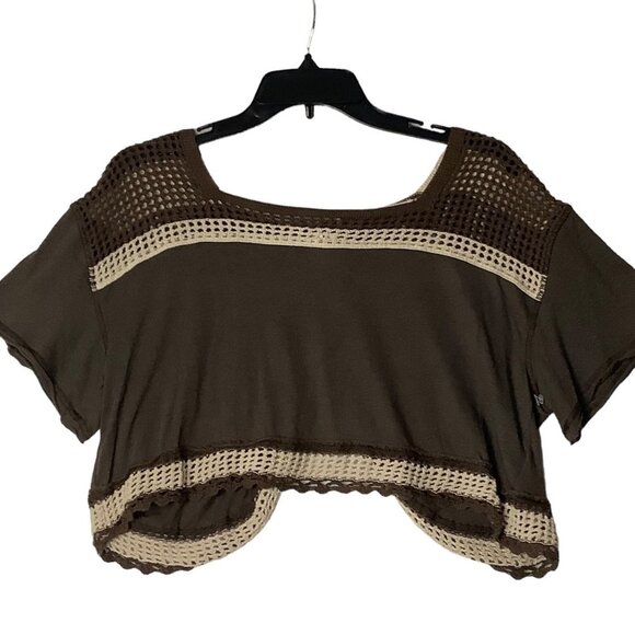 We The Free People Crochet Crop Top Women Small Brown Tan Open Back Open Knit - Picture 1 of 8